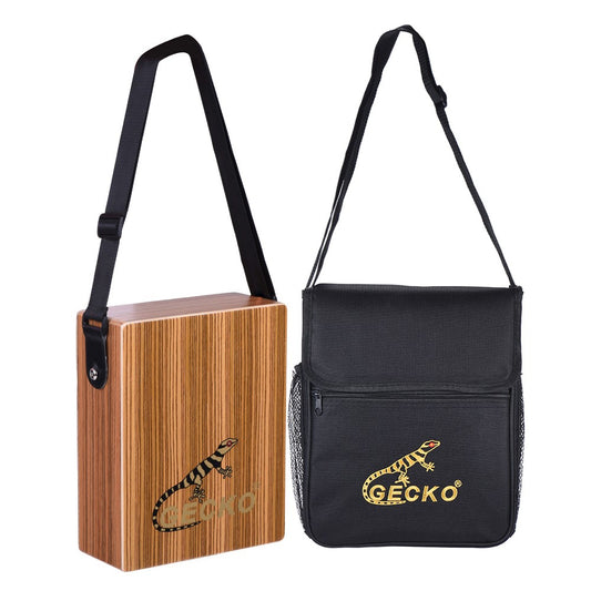 GECKO Portable Cajon Box Drum Zebra Wood with Strap & Carry Bag
