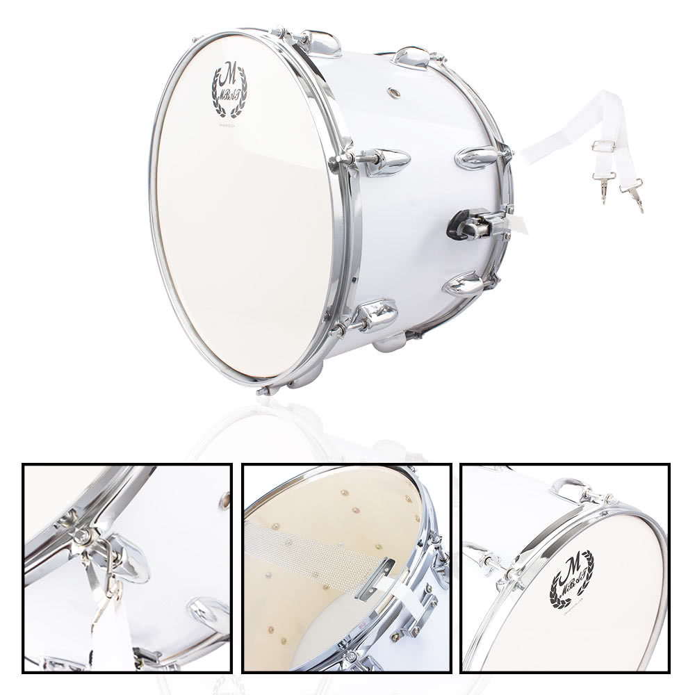 14 Stainless Steel & Maple Marching Drum with PVC Drumhead, Sticks, Strap & Key for Students & Professionals