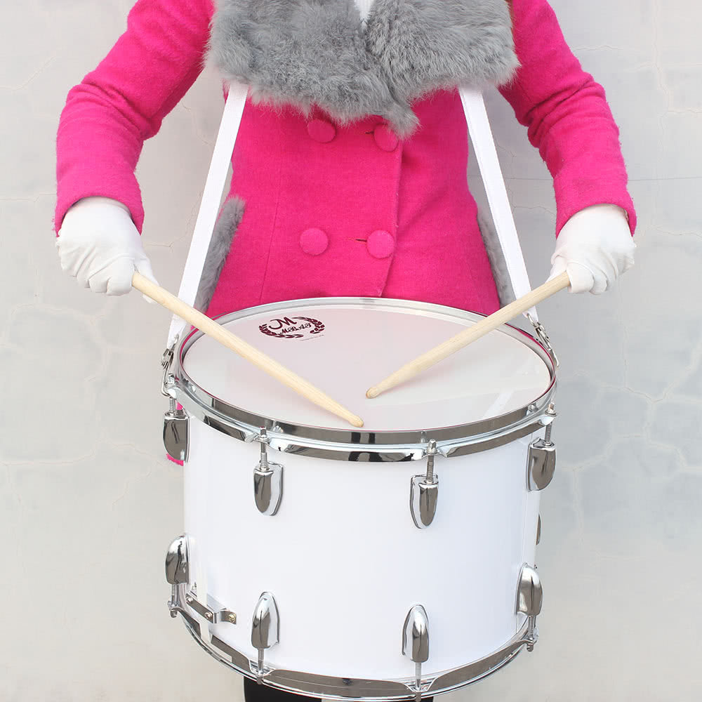 14 Stainless Steel & Maple Marching Drum with PVC Drumhead, Sticks, Strap & Key for Students & Professionals
