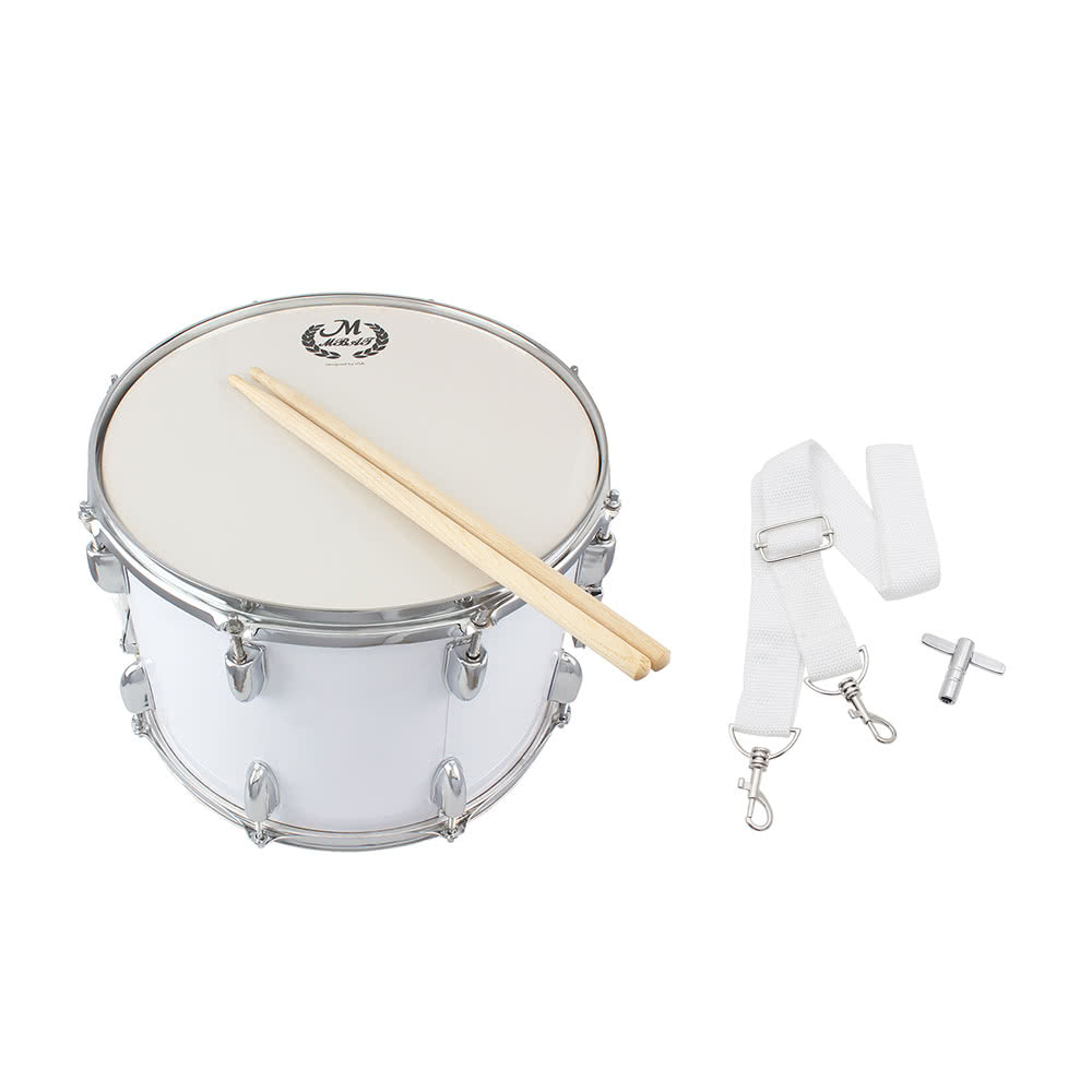 14 Stainless Steel & Maple Marching Drum with PVC Drumhead, Sticks, Strap & Key for Students & Professionals