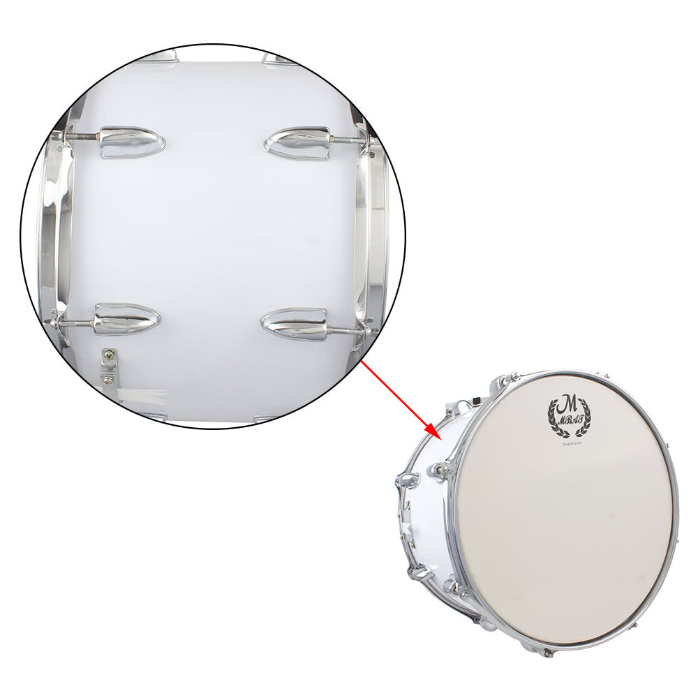 14 Stainless Steel & Maple Marching Drum with PVC Drumhead, Sticks, Strap & Key for Students & Professionals