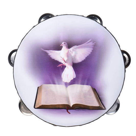8 Double Row Jingle Tambourine with Dove & Bible Design for Church