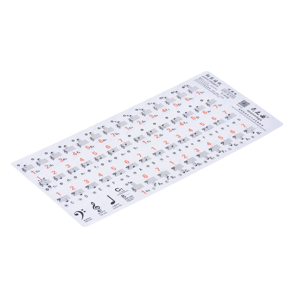 Transparent 88-Key Piano Stave Notation Sticker & Sheet Music for White Keys