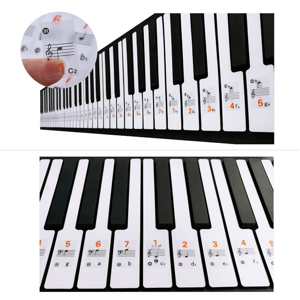 Transparent 88-Key Piano Stave Notation Sticker & Sheet Music for White Keys