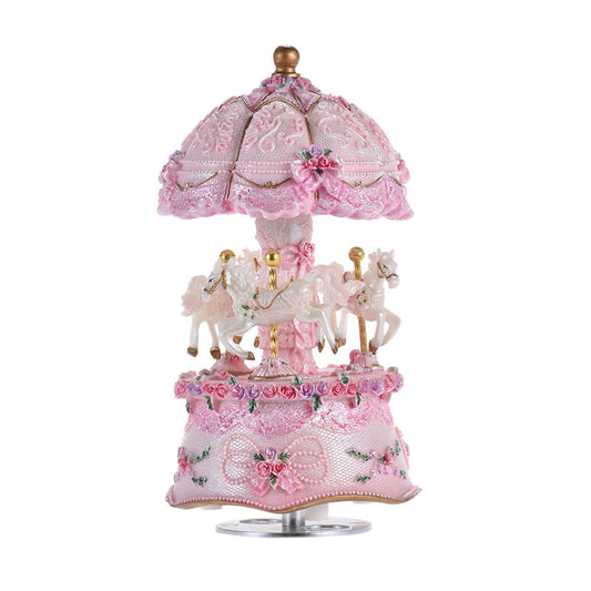 3-Horse Carousel Rotating Music Box - Luxury Windup Merry-Go-Round