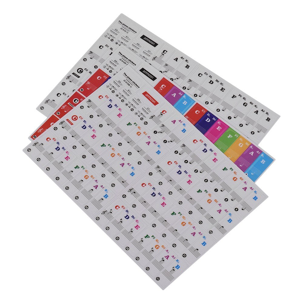 Colorful Removable Piano Keyboard Stickers for 37/49/61/88 Keys - ammood Kids Beginners Learning Tool