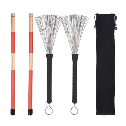 Drum Sticks & Brushes Set with Storage Bag - Ideal for Jazz & Folk Music