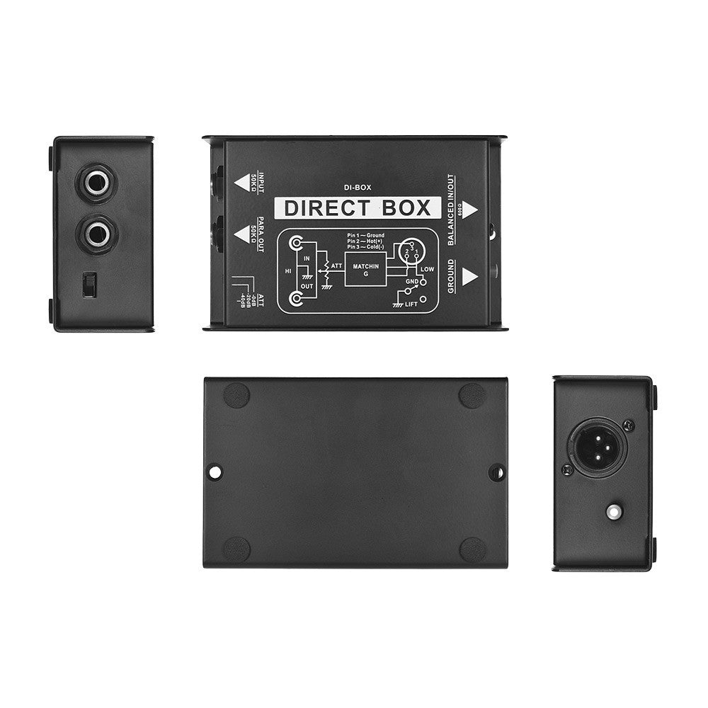 Professional Passive DI-Box: Single Channel Audio Signal Converter with XLR TRS Interfaces