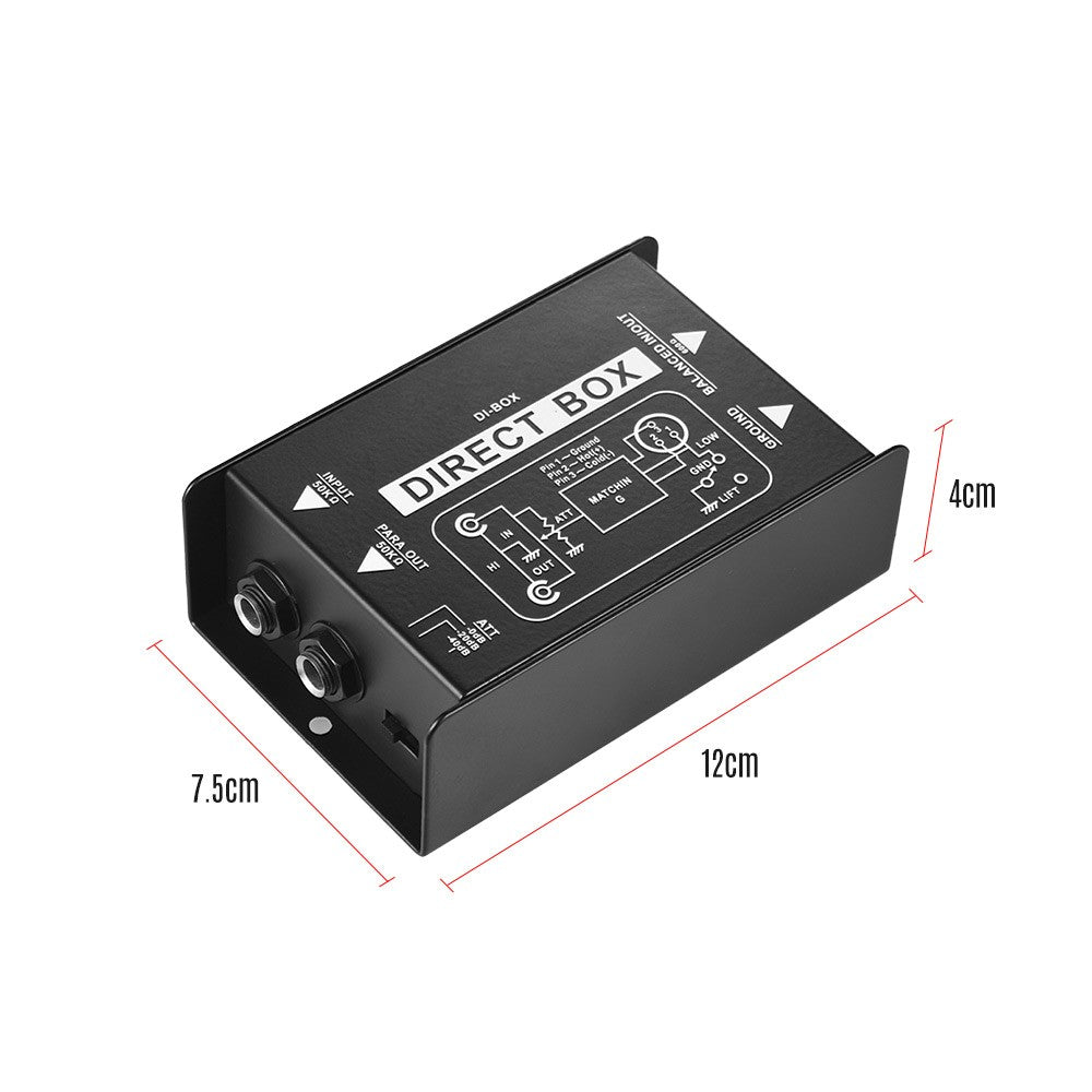 Professional Passive DI-Box: Single Channel Audio Signal Converter with XLR TRS Interfaces