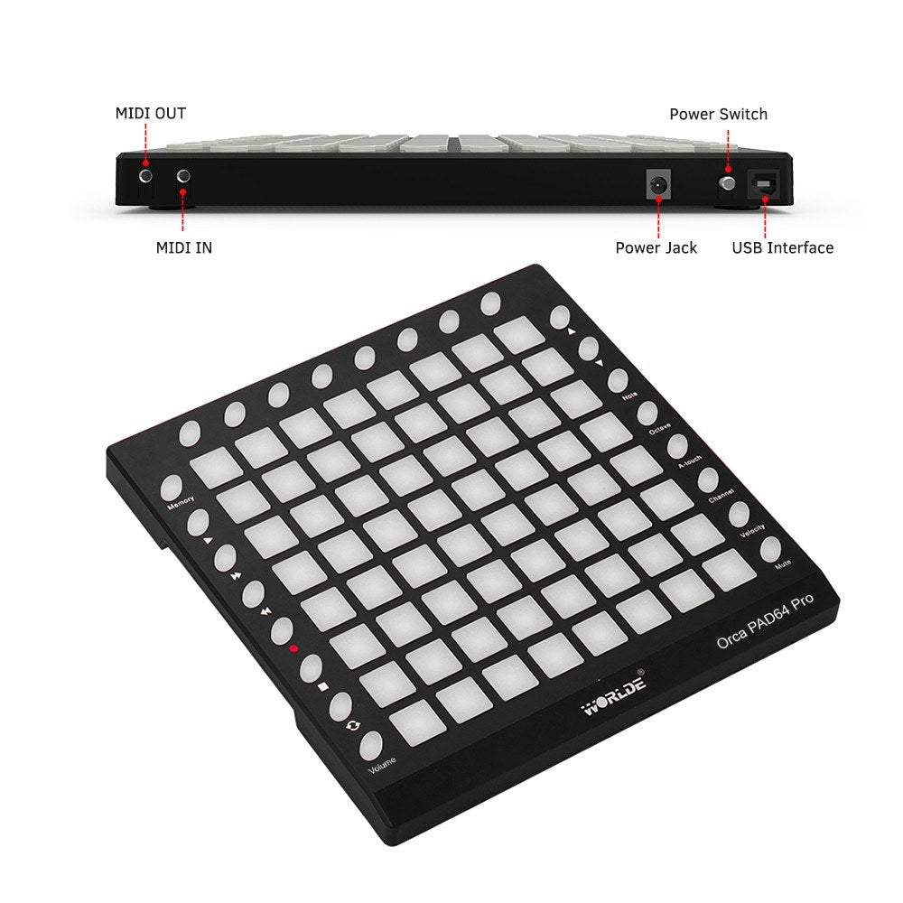 Portable WORLDE ORCA PAD64 USB MIDI Drum Pad Controller