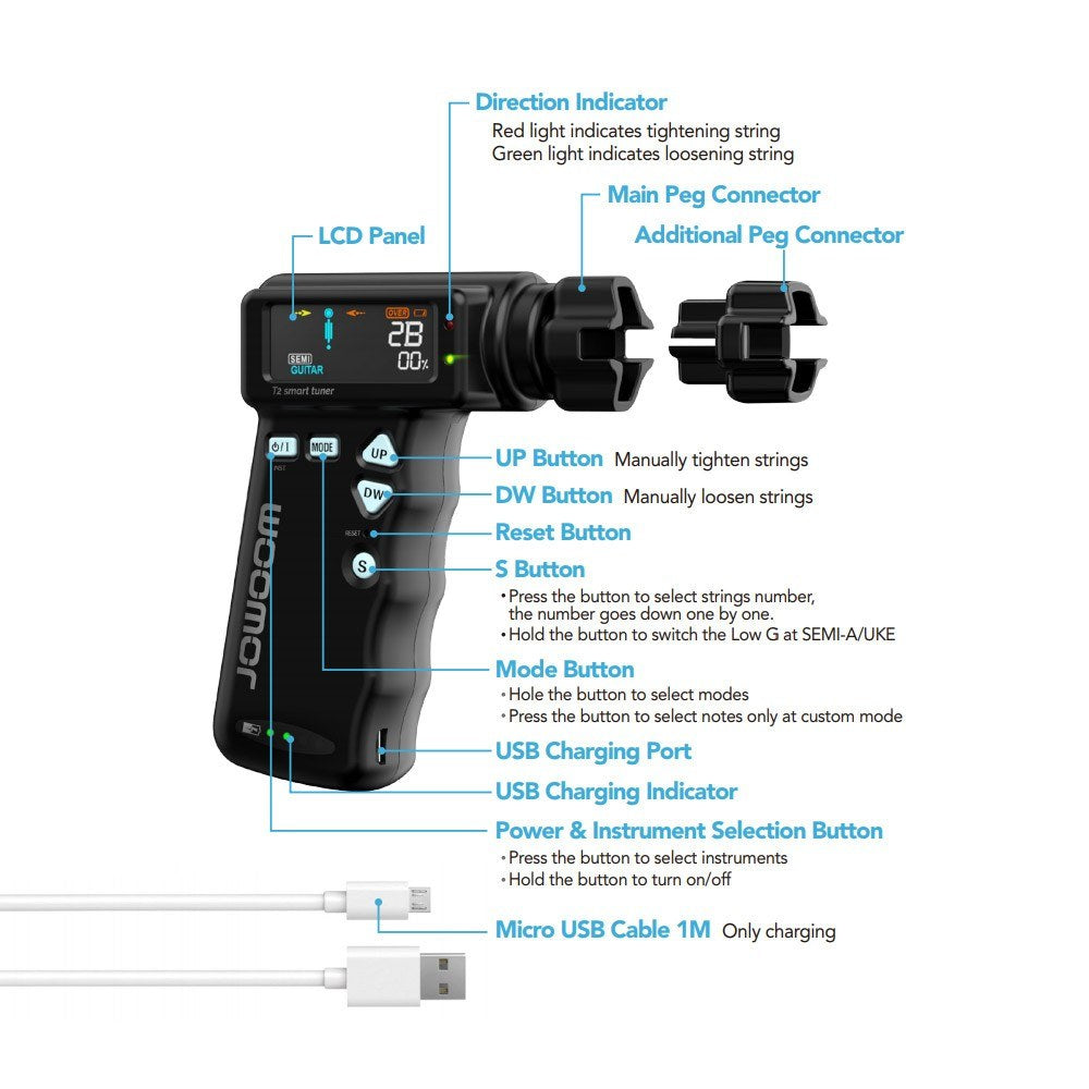 JOWOOM T2 Smart Multifunction Guitar Tuner & String Winder