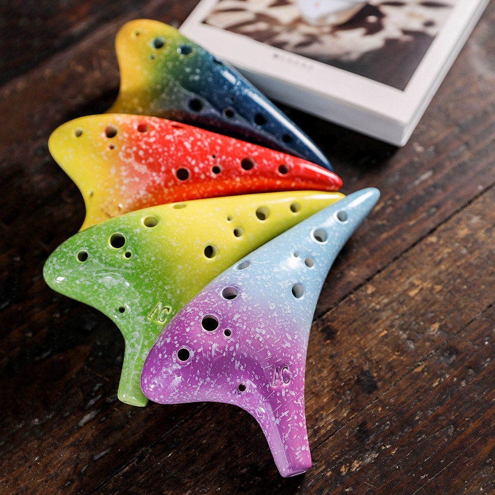 Starry Style 12-Hole Ceramic Alto C Ocarina - Musical Instrument with Lanyard, Music Score & Protective Bag for Music Lovers & Learners