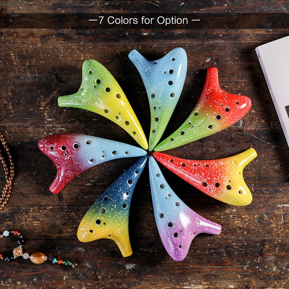 Starry Style 12-Hole Ceramic Alto C Ocarina - Musical Instrument with Lanyard, Music Score & Protective Bag for Music Lovers & Learners
