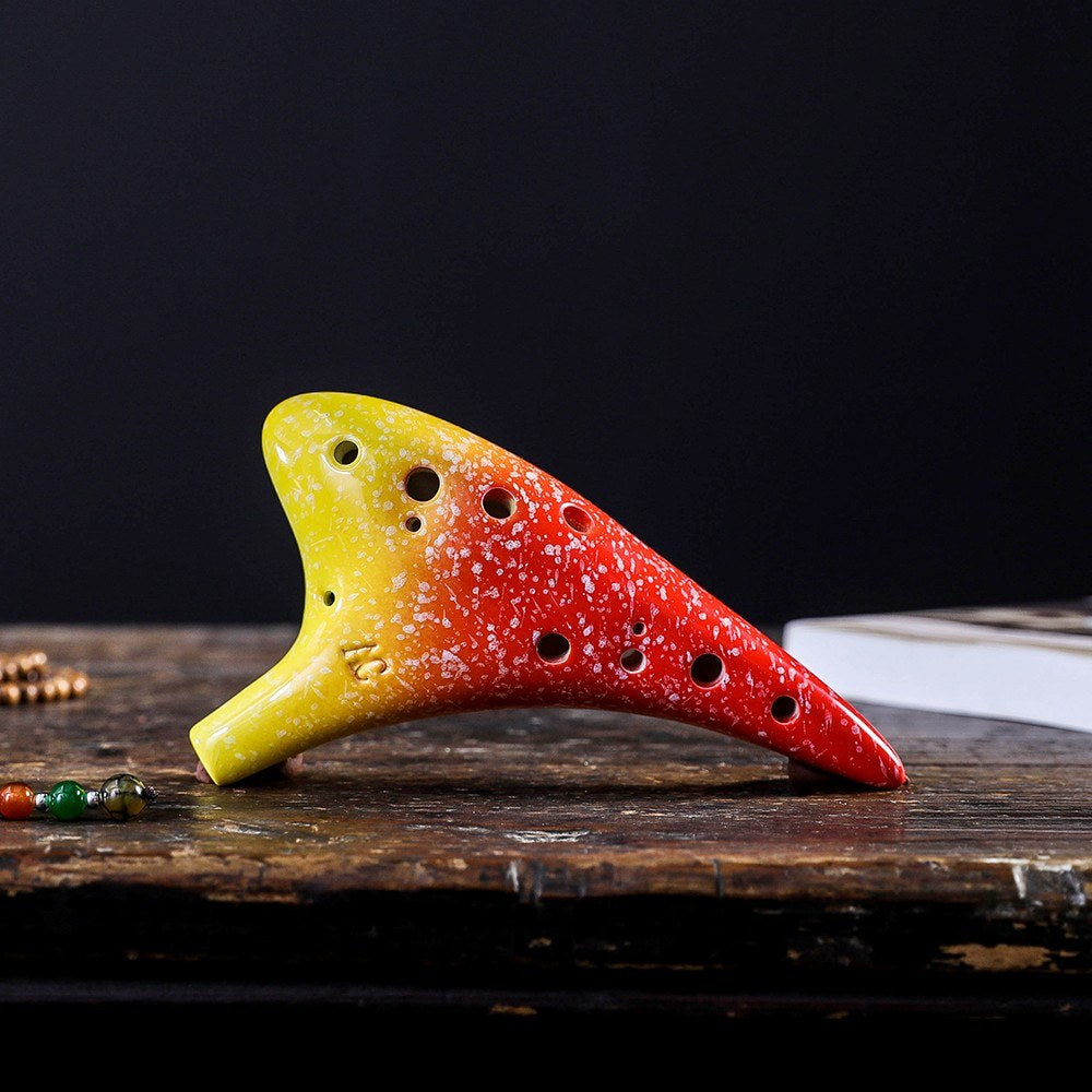 Starry Style 12-Hole Ceramic Alto C Ocarina - Musical Instrument with Lanyard, Music Score & Protective Bag for Music Lovers & Learners