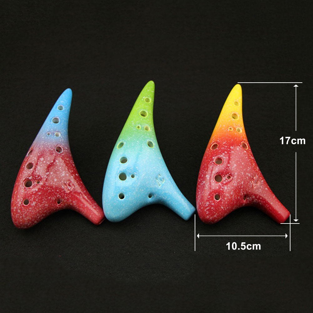 Starry Style 12-Hole Ceramic Alto C Ocarina - Musical Instrument with Lanyard, Music Score & Protective Bag for Music Lovers & Learners
