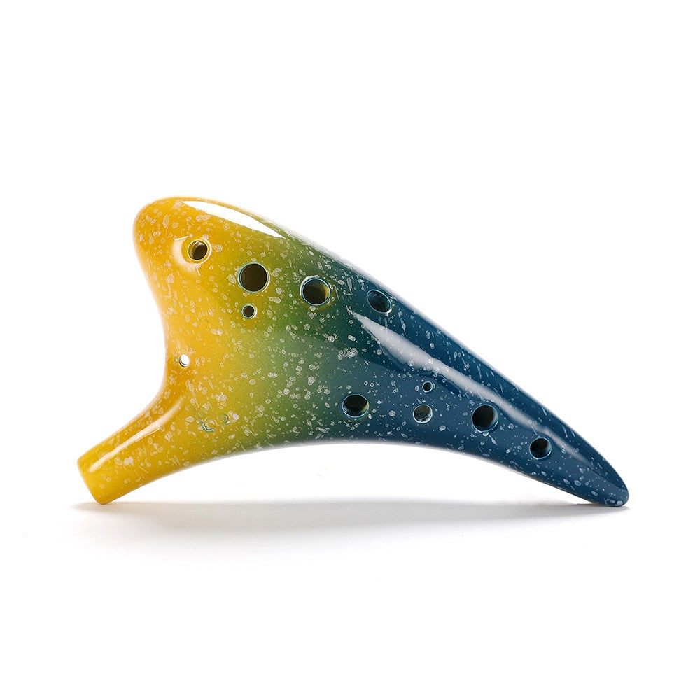 Starry Style 12-Hole Ceramic Alto C Ocarina - Musical Instrument with Lanyard, Music Score & Protective Bag for Music Lovers & Learners