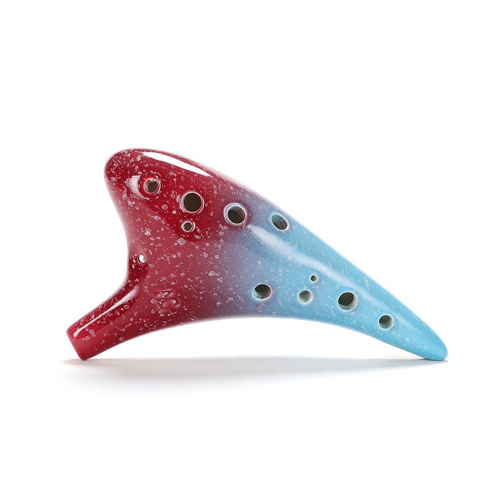 Starry Style 12-Hole Ceramic Alto C Ocarina - Musical Instrument with Lanyard, Music Score & Protective Bag for Music Lovers & Learners