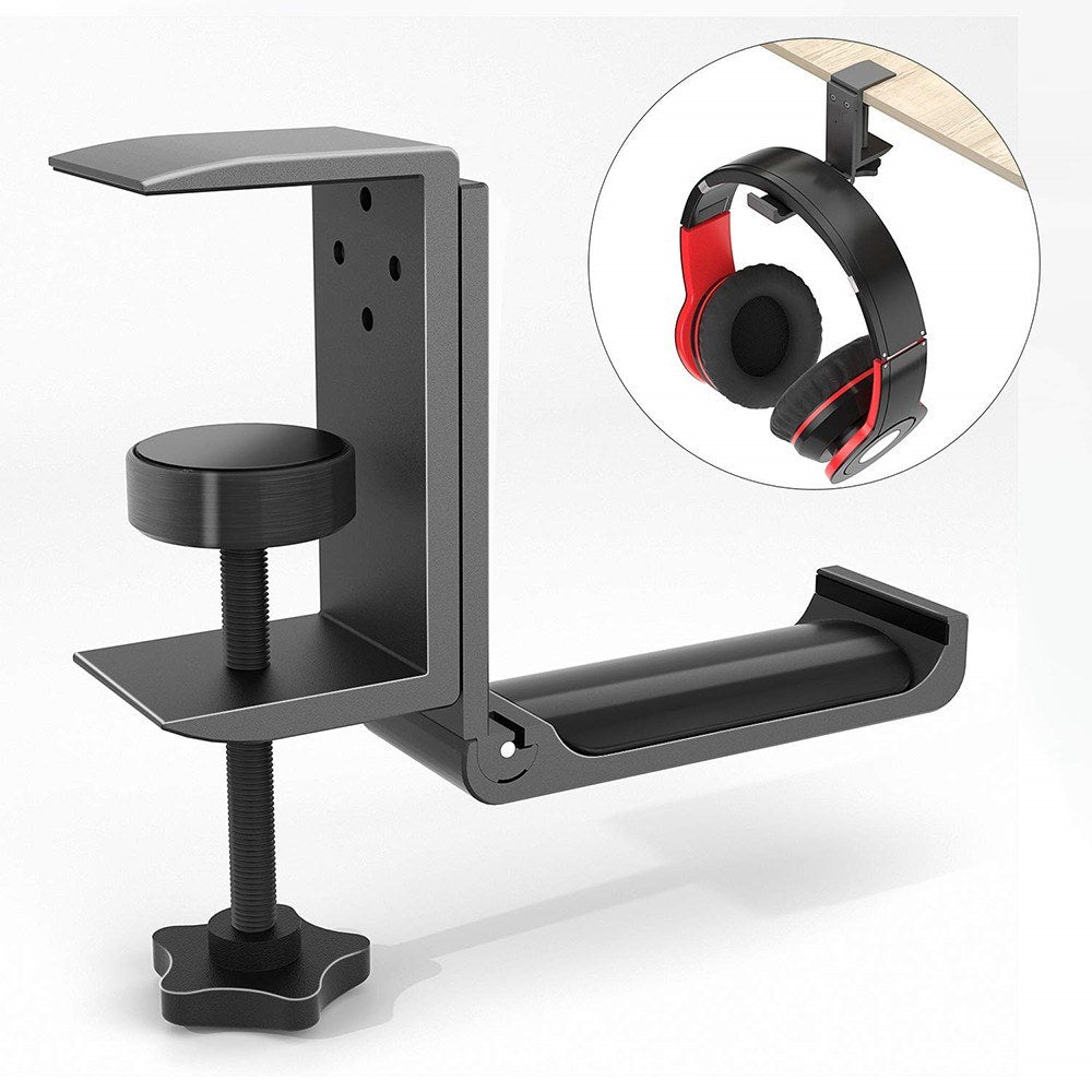 Foldable Aluminum Headset Stand: Universal Desk Mount with Horizontal & Vertical Installation