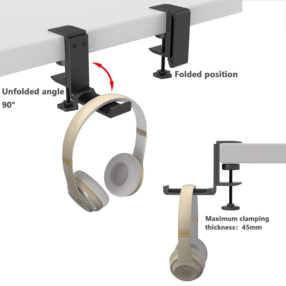 Foldable Aluminum Headset Stand: Universal Desk Mount with Horizontal & Vertical Installation