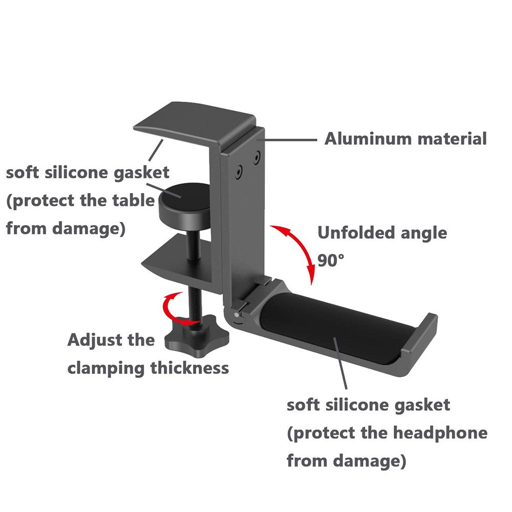 Foldable Aluminum Headset Stand: Universal Desk Mount with Horizontal & Vertical Installation
