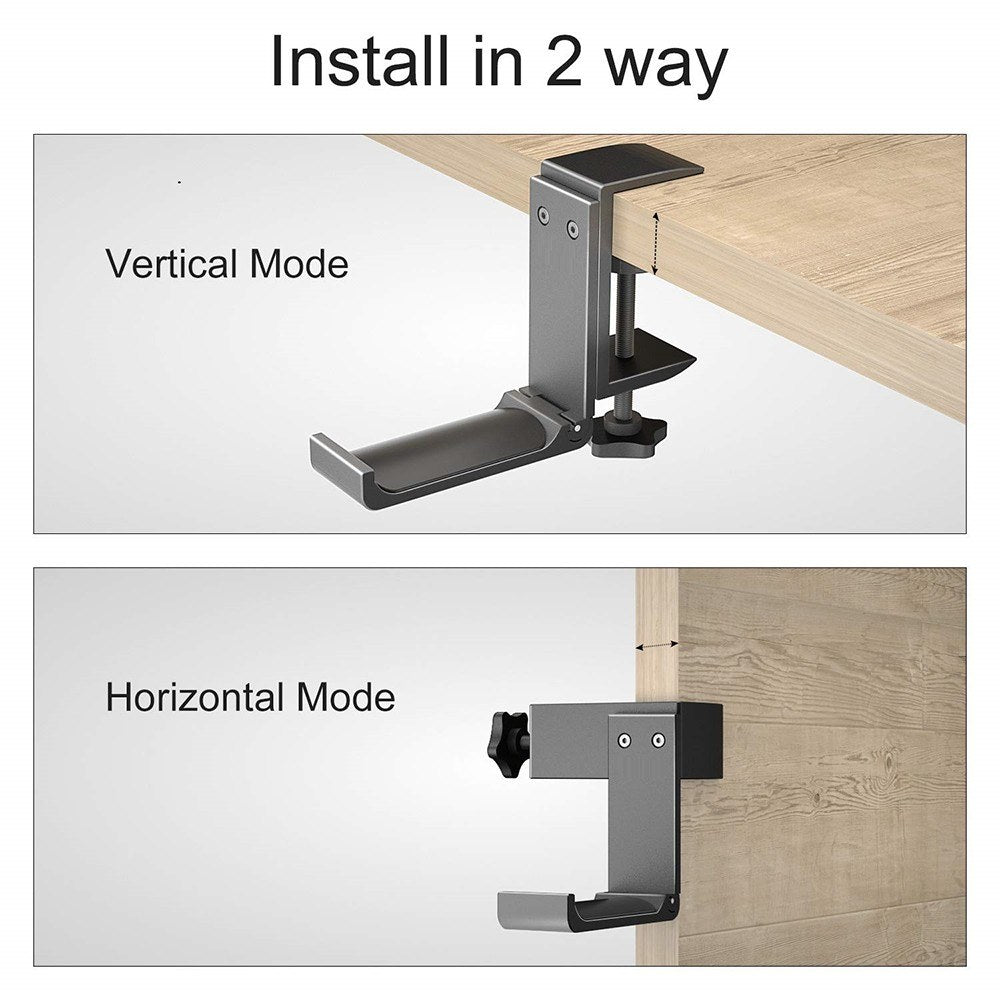 Foldable Aluminum Headset Stand: Universal Desk Mount with Horizontal & Vertical Installation