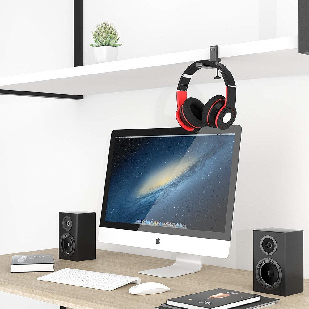 Foldable Aluminum Headset Stand: Universal Desk Mount with Horizontal & Vertical Installation