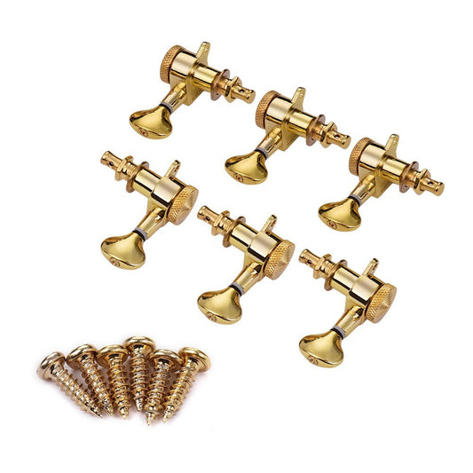 6-Piece Gold Locking Guitar Tuning Pegs: 3L3R Machine Heads for Acoustic & Electric Guitars w/ Mounting Screws & Ferrules
