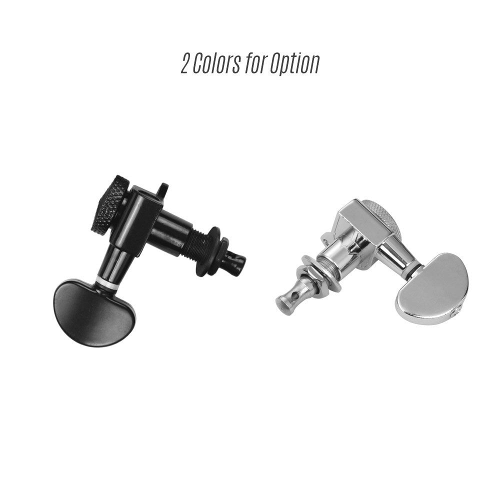Black Locking Tuners 6-Pack (3L3R) for Electric Guitar with Mounting Screws and Ferrules - Alloy Metal Tuning Pegs