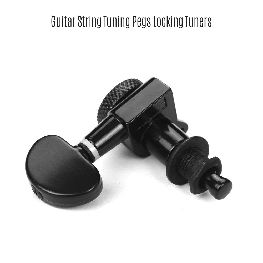 Black Locking Tuners 6-Pack (3L3R) for Electric Guitar with Mounting Screws and Ferrules - Alloy Metal Tuning Pegs