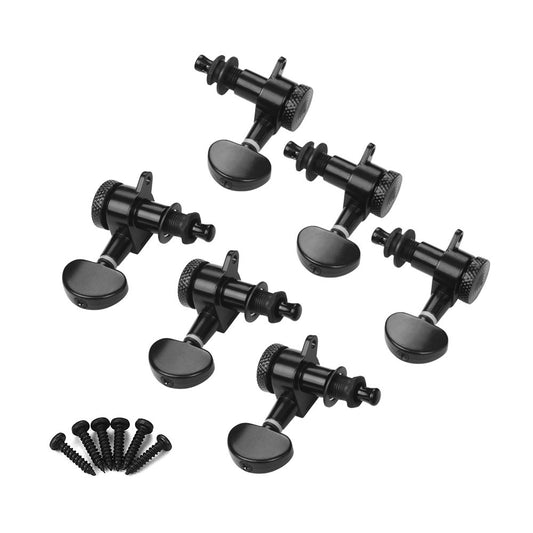 Black Locking Tuners 6-Pack (3L3R) for Electric Guitar with Mounting Screws and Ferrules - Alloy Metal Tuning Pegs
