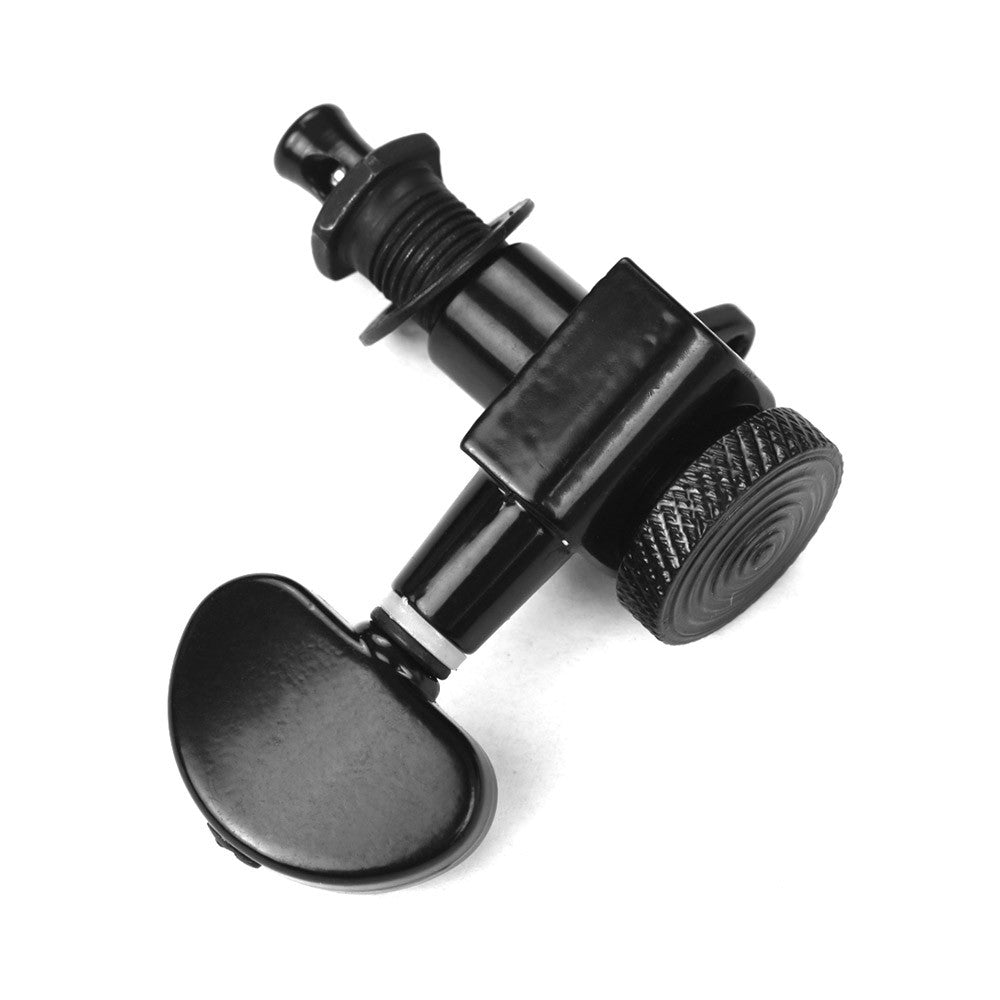 Black Locking Tuners 6-Pack (3L3R) for Electric Guitar with Mounting Screws and Ferrules - Alloy Metal Tuning Pegs