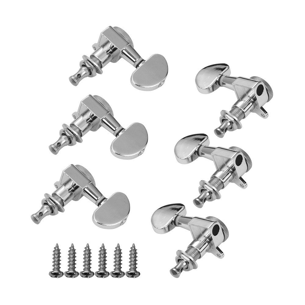 Black Locking Tuners 6-Pack (3L3R) for Electric Guitar with Mounting Screws and Ferrules - Alloy Metal Tuning Pegs