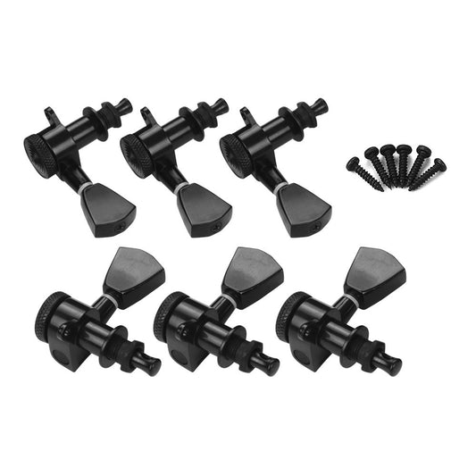 Black 6-Piece Guitar Locking Tuners 3L3R Pegs Machine Heads for Acoustic & Electric Guitars with Screws & Ferrules
