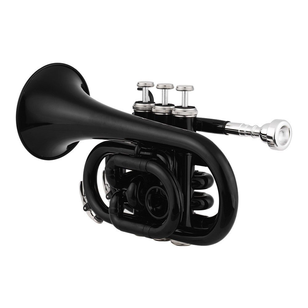 Muslady Bb Mini Pocket Trumpet - Brass Wind Instrument with Mouthpiece, Gloves, Cleaning Cloth & Case