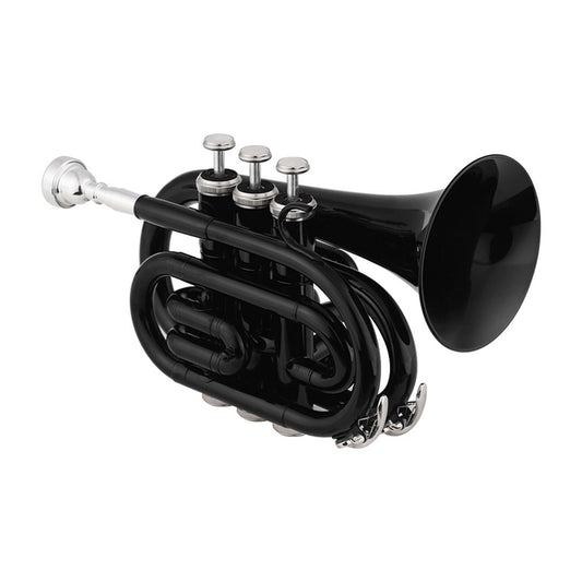 Muslady Bb Mini Pocket Trumpet - Brass Wind Instrument with Mouthpiece, Gloves, Cleaning Cloth & Case