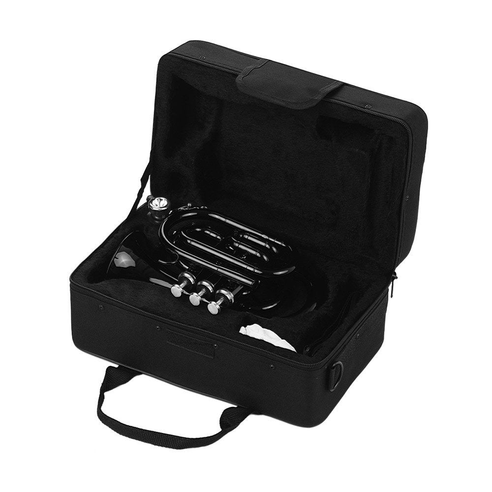 Muslady Bb Mini Pocket Trumpet - Brass Wind Instrument with Mouthpiece, Gloves, Cleaning Cloth & Case