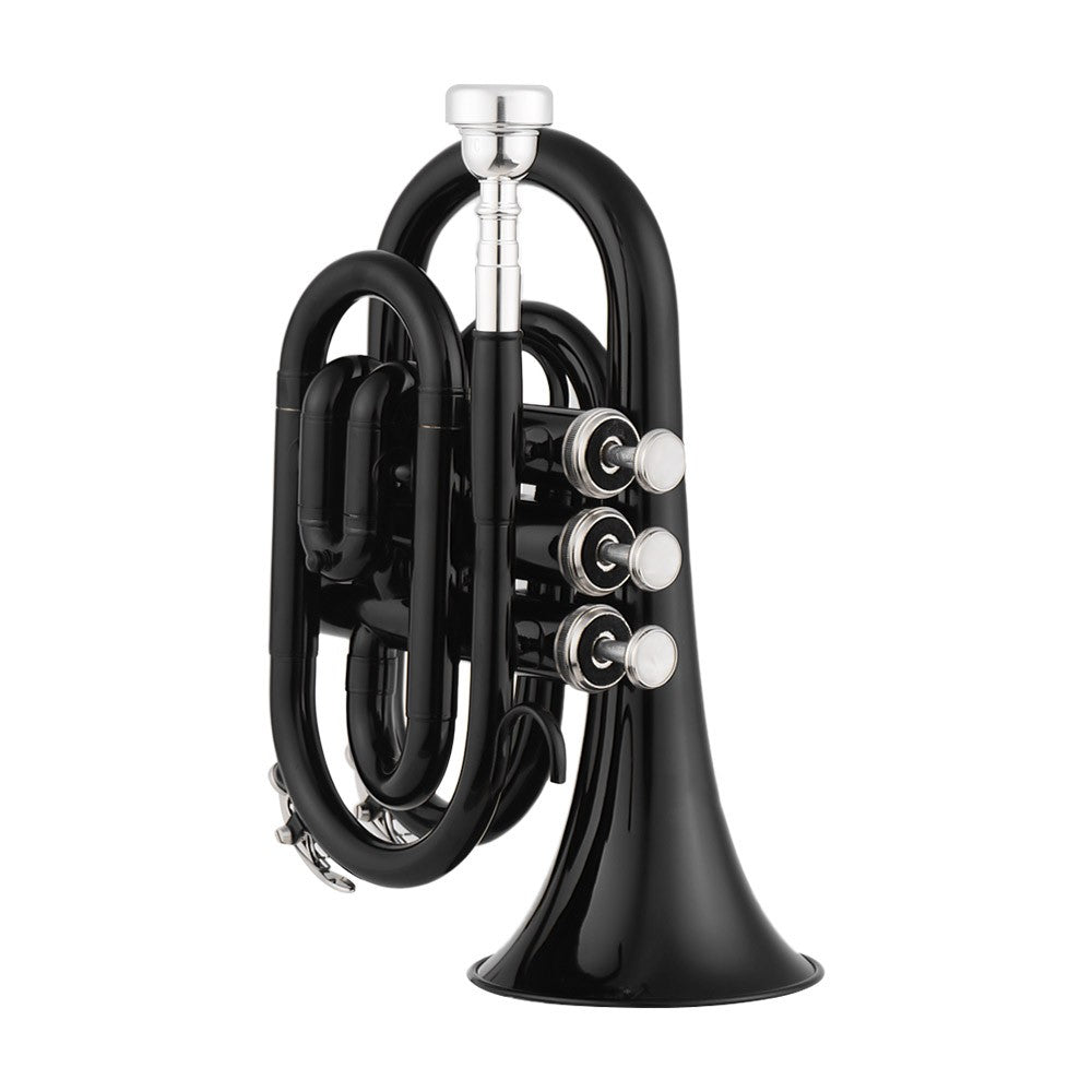 Muslady Bb Mini Pocket Trumpet - Brass Wind Instrument with Mouthpiece, Gloves, Cleaning Cloth & Case