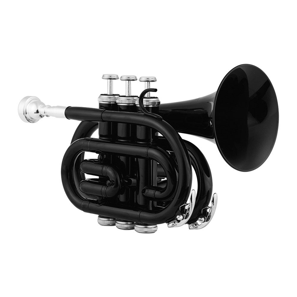Muslady Bb Mini Pocket Trumpet - Brass Wind Instrument with Mouthpiece, Gloves, Cleaning Cloth & Case