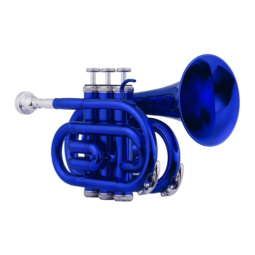 Muslady Bb Mini Pocket Trumpet - Brass Wind Instrument with Mouthpiece, Gloves, Cleaning Cloth & Case