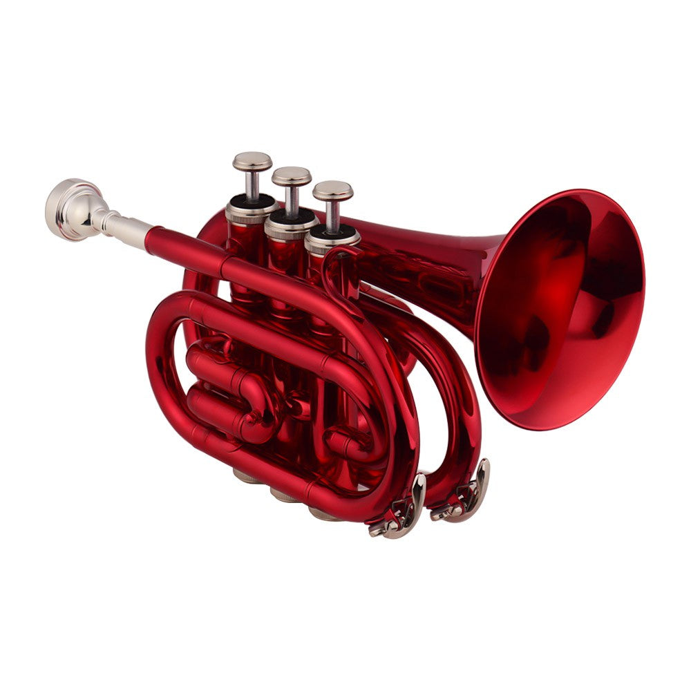 Muslady Bb Mini Pocket Trumpet - Brass Wind Instrument with Mouthpiece, Gloves, Cleaning Cloth & Case