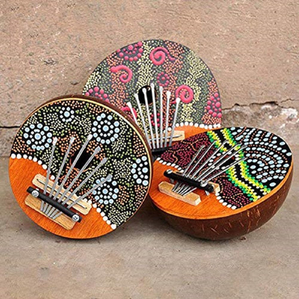 Adjustable 7-Key Coconut Shell Thumb Piano for Kids - Painted Finger Percussion Instrument
