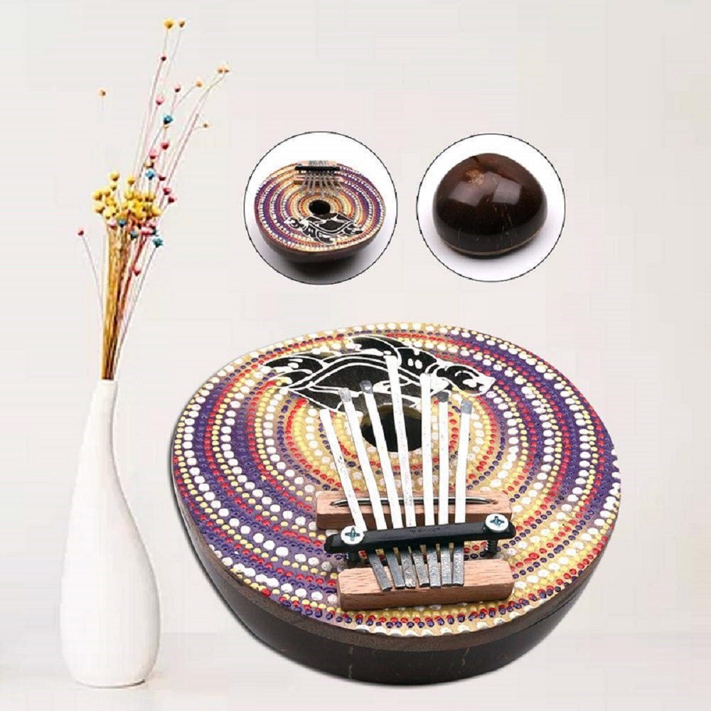 Adjustable 7-Key Coconut Shell Thumb Piano for Kids - Painted Finger Percussion Instrument