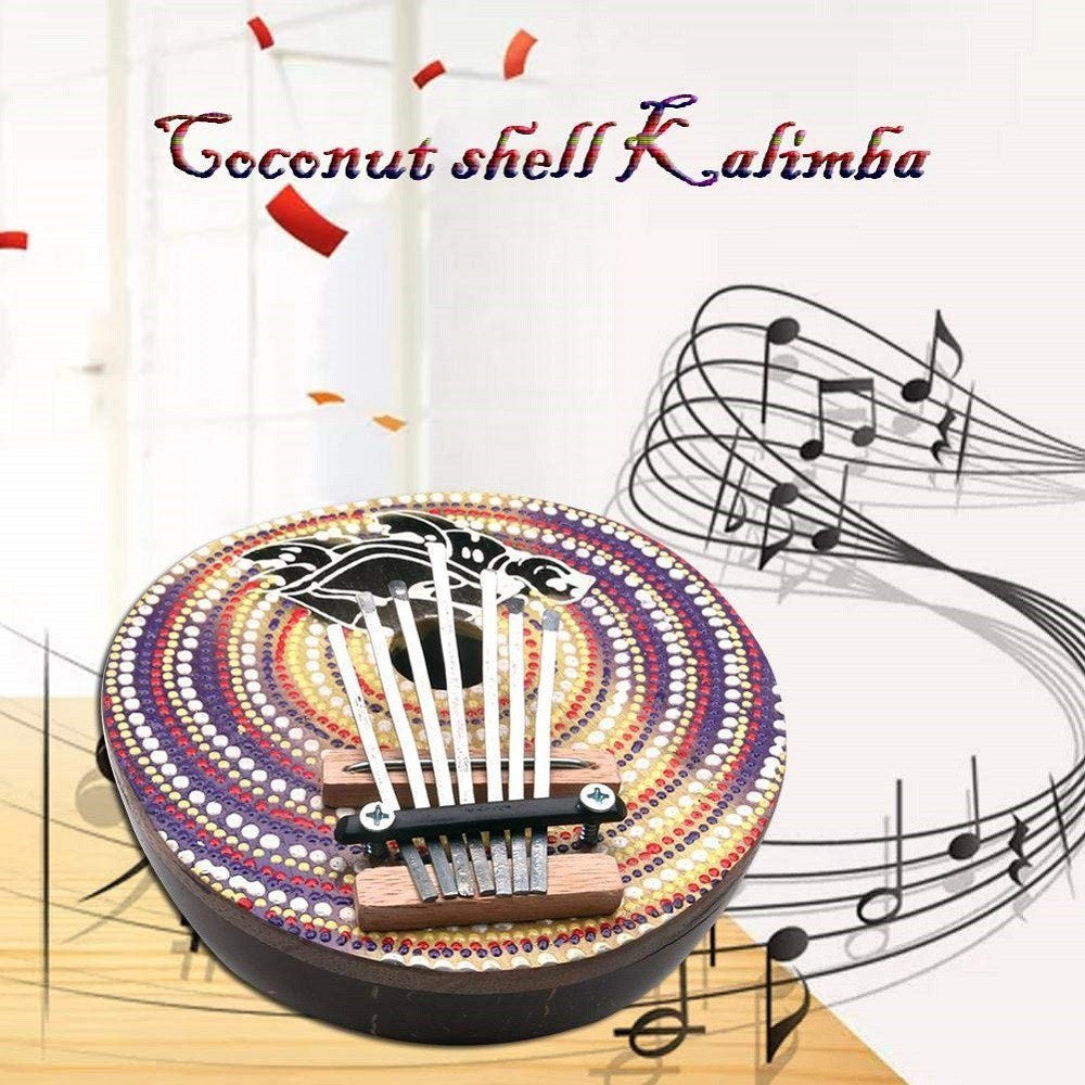 Adjustable 7-Key Coconut Shell Thumb Piano for Kids - Painted Finger Percussion Instrument