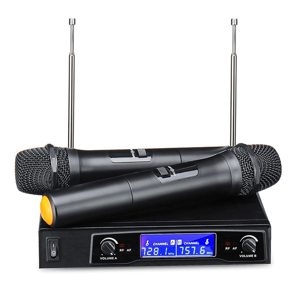 Professional UHF Dual Handheld Wireless Karaoke Microphone System with Digital LCD Display