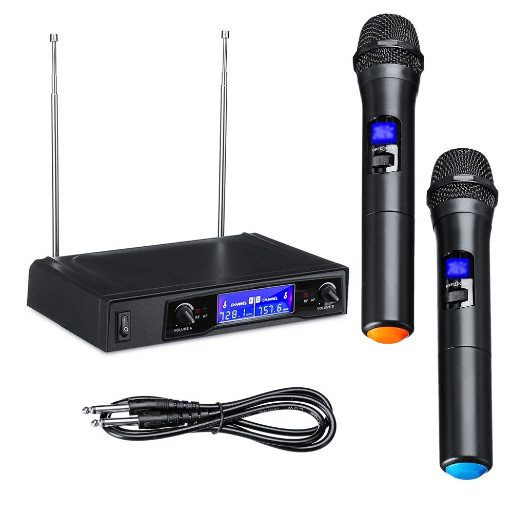Professional UHF Dual Handheld Wireless Karaoke Microphone System with Digital LCD Display