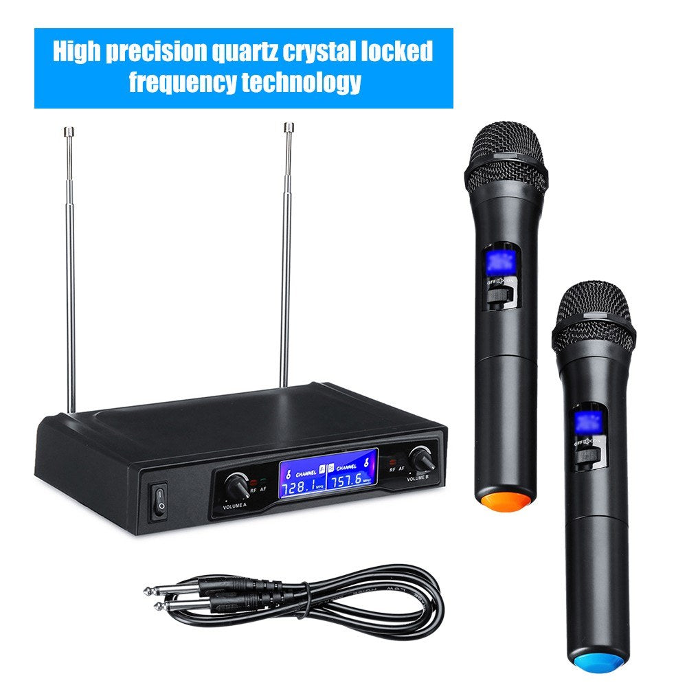 Professional UHF Dual Handheld Wireless Karaoke Microphone System with Digital LCD Display