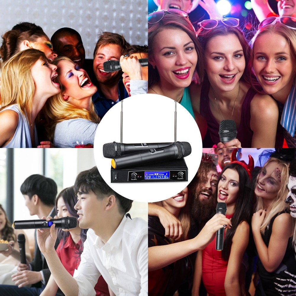 Professional UHF Dual Handheld Wireless Karaoke Microphone System with Digital LCD Display