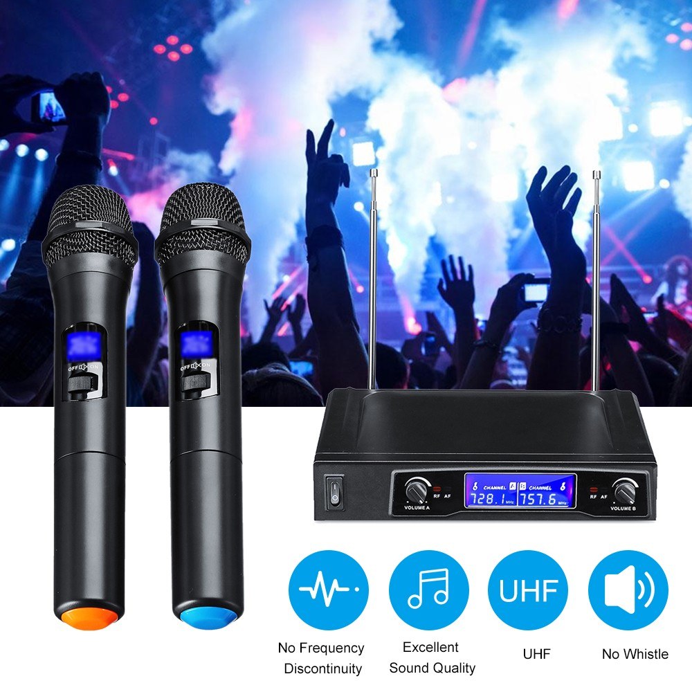 Professional UHF Dual Handheld Wireless Karaoke Microphone System with Digital LCD Display