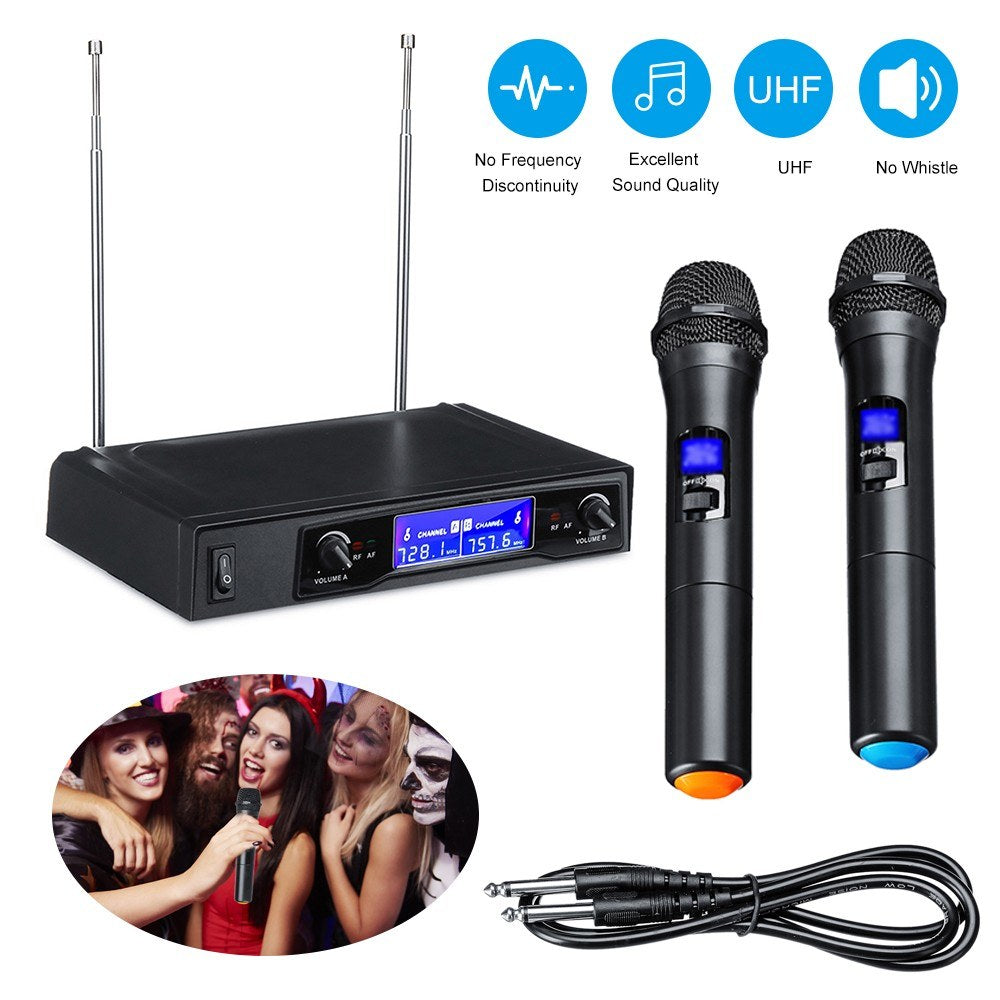 Professional UHF Dual Handheld Wireless Karaoke Microphone System with Digital LCD Display