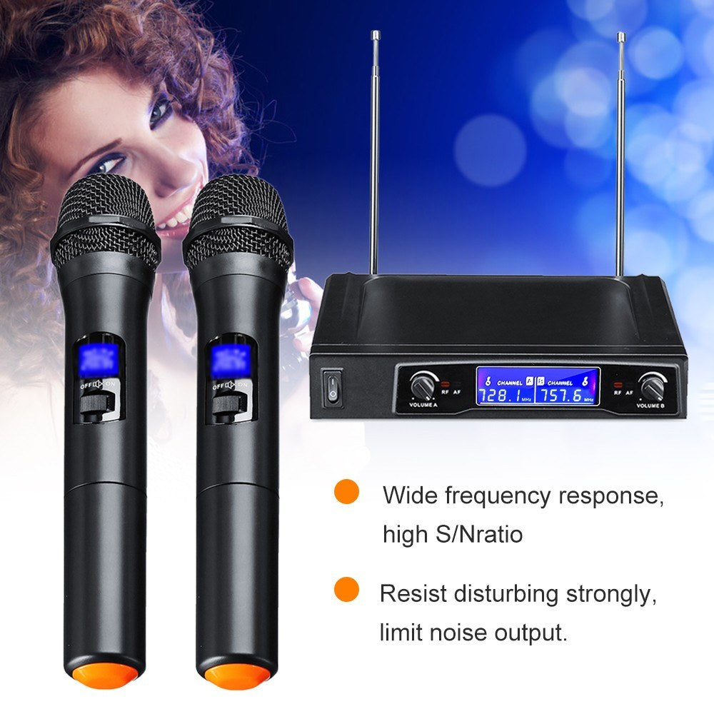 Professional UHF Dual Handheld Wireless Karaoke Microphone System with Digital LCD Display